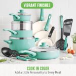 GreenLife Soft Grip 16 Piece Cookware Set, Non-Toxic PFAS-Free Ceramic Nonstick, Pots, Frying, Sauce, Saute, Glass Lids, Stay-Cool Handles, Wobble Free Bases, Dishwasher & Oven Safe, Turquoise - Image 6