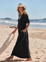 MEROKEETY Women's 2025 Summer Maxi Dress Casual Short Sleeve Beach Vacation Crewneck Basic Long T Shirt Dresses - Image 3