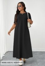 MEROKEETY Women's 2025 Summer Maxi Dress Casual Short Sleeve Beach Vacation Crewneck Basic Long T Shirt Dresses - Image 5