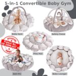 5-in-1 Thick & Plush Baby Play Gym, Baby Play Mats for Floor, Tummy Time Mat with 6 Toys, Cat Bed, Dog Bed, Convertible Stage-Based Developmental from Baby to Toddler, Ball Pit, Pet Cushion Cloudico - Image 3