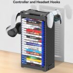Video Game Disc Rack Tower Storage Holder Stand Universal for PS5/PS4/ XBOX One/Series/ Nintendo Switch Game, DVD/Game Organizer Shelf Display Stand for Wall Mount/ Desk/ Floor with Controller Holder - Image 7