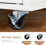 Shintenchi Kitchen Island Cart with Storage,Rolling Side Table on Wheels with Large Worktop, Cabinet,Towel Rack and Drawers for Kitchen,Dinning Room, White - Image 4