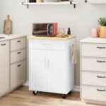 Shintenchi Kitchen Island Cart with Storage,Rolling Side Table on Wheels with Large Worktop, Cabinet,Towel Rack and Drawers for Kitchen,Dinning Room, White - Image 7