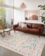 Wonnitar Machine Washable 5x7 Nursery Rug, Pink Rugs for Bedroom Girls, Boho Soft Floral Carpet Non Slip, Indoor Ultra-Thin Floor Carpet for Kid Room Living Room Dorm - Image 4