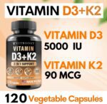 Vitamin D3 K2 Complex - Easy to Swallow - Vitamin D (D3) 5000 IU (125 mcg) & K2(MK-7) 90 mcg | Non-GMO | Gluten-Free | USA Made | 120 Capsules - Image 8