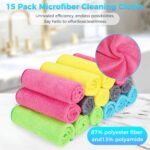 Microfiber Cleaning Cloth, Pack of 15, Lint Free, Absorbent, Streak Free, Non-Abrasive, Reusable and Washable，Cleaning Towels with 5 Color Assorted,11.8"X11.8"(Green/Blue/Yellow/Pink/Grey) - Image 9