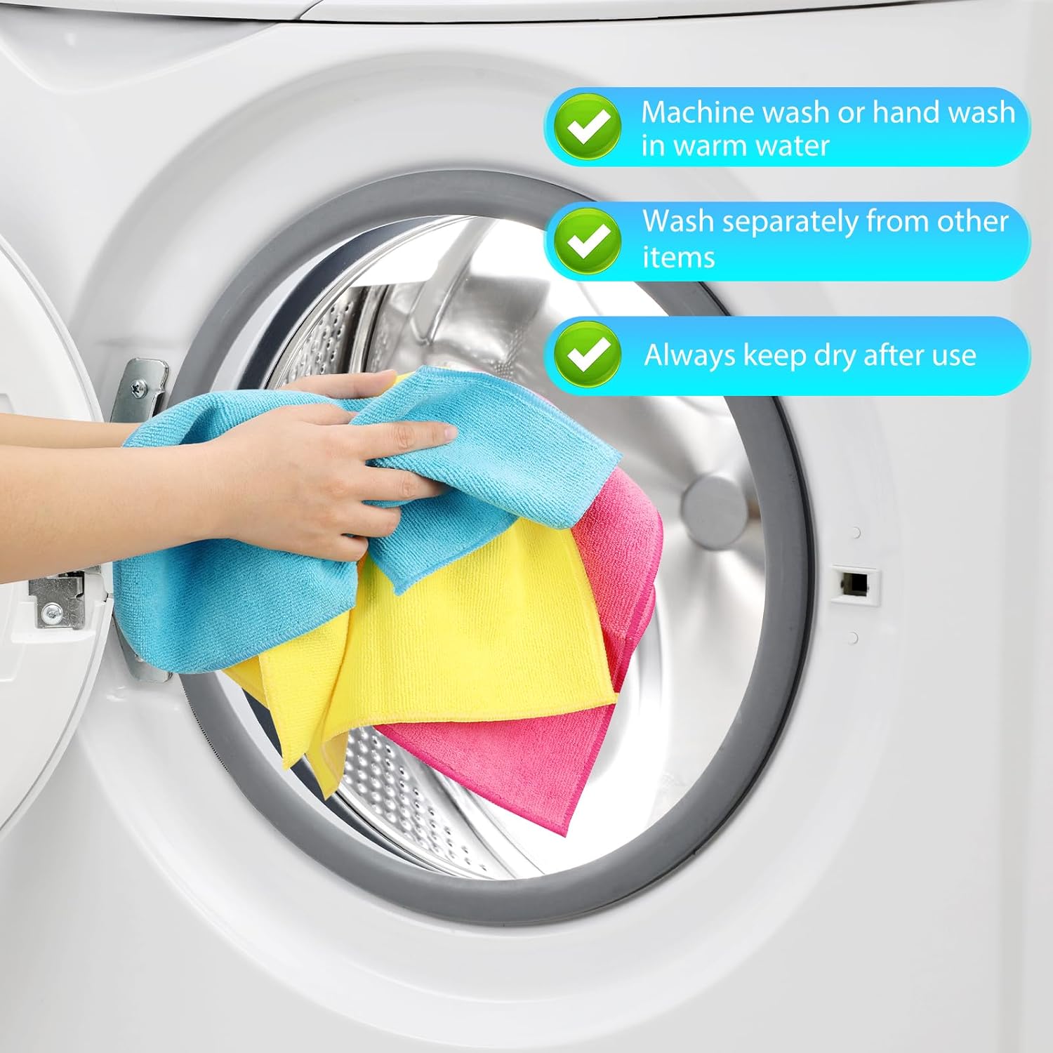 Microfiber Cleaning Cloth, Pack of 15, Lint Free, Absorbent, Streak Free, Non-Abrasive, Reusable and Washable，Cleaning Towels with 5 Color Assorted,11.8"X11.8"(Green/Blue/Yellow/Pink/Grey) - Image 10