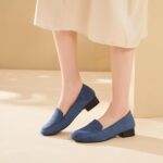 FINIWOR Womens Black Chunky Low Heel Pumps Suede Dress Flats Shoes Comfortable Work Loafers Business Office Shoes - Image 8
