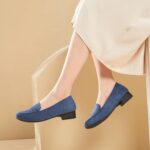 FINIWOR Womens Black Chunky Low Heel Pumps Suede Dress Flats Shoes Comfortable Work Loafers Business Office Shoes - Image 9