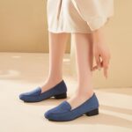 FINIWOR Womens Black Chunky Low Heel Pumps Suede Dress Flats Shoes Comfortable Work Loafers Business Office Shoes - Image 10