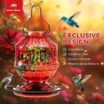 Blown Glass Hummingbird Feeders for Outdoors, 25 Ounces Wild Bird Nectar Feeder with Perch & 5 Flower Feeding Ports Leak Proof Hanging for Garden Backyard Decor, Gifts for Women Mom, Red - Image 3