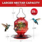 Blown Glass Hummingbird Feeders for Outdoors, 25 Ounces Wild Bird Nectar Feeder with Perch & 5 Flower Feeding Ports Leak Proof Hanging for Garden Backyard Decor, Gifts for Women Mom, Red - Image 5