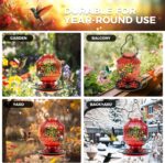 Blown Glass Hummingbird Feeders for Outdoors, 25 Ounces Wild Bird Nectar Feeder with Perch & 5 Flower Feeding Ports Leak Proof Hanging for Garden Backyard Decor, Gifts for Women Mom, Red - Image 7