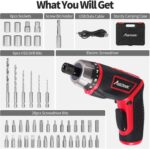 AVID POWER Electric Screwdriver Set Rechargeable 4V Cordless Screwdriver Kit with 44pcs Accessories, 5.65Nm Screw Gun, 5+1 Torque Setting, 2 Position Handle with LED Light - Image 10