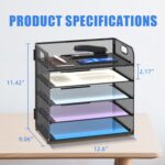 Supeasy 5 Trays Paper Organizer Letter Tray with Handle-Mesh Desk File Organizer, Paper Sorter Desk Organizer for Office, Home or School - Image 7