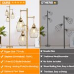 Dimmable Industrial Floor Lamps for Living Room, Gold Tree Standing Tall Lamps with 3 Elegant Teardrop Cage Head & 800 Lumens LED Bulbs for Bedroom Office - Image 3