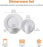 Amazon Basics 16-Piece Porcelain Kitchen Dinnerware Set with Plates, Bowls and Mugs, Service for 4 - White - Image 8