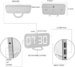 SZELAM Digital Clock Large Display, LED Electric Alarm Clocks Mirror Surface for Makeup with Diming Mode, 3 Levels Brightness, Dual USB Ports Modern Decoration for Home Bedroom Decor-White (001) - Image 5