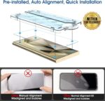amFilm Auto-Alignment OneTouch for Samsung Galaxy S24 Ultra 6.8'' Screen Protector + Camera Lens Protector, Tempered Glass, 30 seconds Installation, Bubble Free, Case Friendly, Anti-Scratch [2+2 Pack] - Image 4