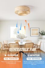 20'' Boho Flush Mount Ceiling Fans with Lights, Rattan bladeless Ceiling Fan with Light, Low Profile Small Caged fandeliers with Lights and Remote for Bedroom,Dining Room - Image 5