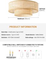 20'' Boho Flush Mount Ceiling Fans with Lights, Rattan bladeless Ceiling Fan with Light, Low Profile Small Caged fandeliers with Lights and Remote for Bedroom,Dining Room - Image 7