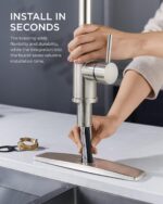 FORIOUS Kitchen Faucet with Pull Down Sprayer, Brushed Nickel High Arc Modern Classic Sink Faucet Stainless Steel with Deck Plate Fit for 1 or 3 Hole for Pot Filler Bar Farmhouse Laundry Rv - Image 8