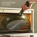CAROTE 19pcs Pots and Pans Set, Nonstick Cookware Set Detachable Handle, Induction Kitchen Cookware Sets Non Stick with Removable Handle, RV Cookware Set, Gold and Green - Image 6
