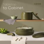 CAROTE 19pcs Pots and Pans Set, Nonstick Cookware Set Detachable Handle, Induction Kitchen Cookware Sets Non Stick with Removable Handle, RV Cookware Set, Gold and Green - Image 8