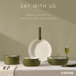 CAROTE 19pcs Pots and Pans Set, Nonstick Cookware Set Detachable Handle, Induction Kitchen Cookware Sets Non Stick with Removable Handle, RV Cookware Set, Gold and Green - Image 9