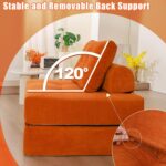 Convertible Futon Sofa Bed with Pillow – Multi-Function Foam Sleeper Chair, Space-Saving Sofa for Living Room & Bedroom, Soft Floor Mattress for Guests, Comfortable & Easy to Clean (DarkOrange) - Image 4
