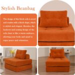 Convertible Futon Sofa Bed with Pillow – Multi-Function Foam Sleeper Chair, Space-Saving Sofa for Living Room & Bedroom, Soft Floor Mattress for Guests, Comfortable & Easy to Clean (DarkOrange) - Image 8
