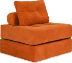 Convertible Futon Sofa Bed with Pillow – Multi-Function Foam Sleeper Chair, Space-Saving Sofa for Living Room & Bedroom, Soft Floor Mattress for Guests, Comfortable & Easy to Clean (DarkOrange) - Image 9