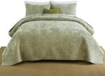 Velvet Bedspread Quilt Bedding Sets,Luxury Elegant Ultra Soft Velvet Comforters Coverlet Blankets,Weave Stitching Pattern Cotton Quilted Bedspread for All Seasons,Sage Green,Queen Size - Image 10
