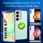 3 Pack Glass Screen Protector for Samsung Galaxy S24 FE [6.7 inch] + 3 Pack Camera Lens Protector, 9H Tempered Glass, Fingerprint Unlock, HD Clear Case Friendly Anti-Scratch - Image 3