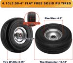 4 Pack 10" Solid PU Tires and Wheels, 4.10/3.50-4 Tire and Wheel Flat Free, Replacement Wheels for Garden Cart, Hand Truck, Wheelbarrows, etc - Image 4