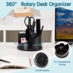 deli Office Supplies Set, 1045 Pcs-Desk Accessory Organizer Kit, Stapler Set, Rotating Multi-Functional Pen Holder, Tape Dispenser, Pens, Binder Clips, Sharpener, Scissor, Eraser, Black - Image 3