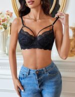 Avidlove Sexy Bras for Women Lace Underwire Bra Adjustable Strap Two Layer Bra V Neck Unlined Lingerie - Image 3
