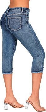 roswear Women's Capri Pants Mid Rise Skinny Ripped Stretchy Cropped Distressed Jeans - Image 3