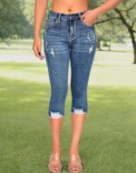 roswear Women's Capri Pants Mid Rise Skinny Ripped Stretchy Cropped Distressed Jeans - Image 10