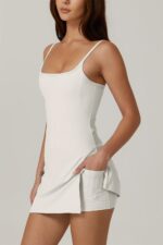 QINSEN Womens Spaghetti Strap Tennis Dress with Shorts Workout Side Slit Active Golf Dresses - Image 4