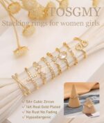 TOSMGY Gold Silver Rings For Women Non Tarnish Gold Plated Stackable Rings Wedding Engagement Bands Dainty 14K Gold Ring Simple Trendy Cubic Zirconia Thumb Stacking Ring Pack Size 4-11 - Image 4