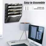 EASEPRES 5 Pocket Mesh Hanging Wall File Organizer, Wall Mounted Mail Paper Document Folder Holder, Clipboard Storage Organization Magazine Rack with Nametag Label for Office Home School, Black - Image 6