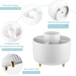 Pencil Holder For Desk,5 Slots 360°Degree Rotating Desk Organizers And Accessories,Desktop Storage Stationery Supplies Organizer, Cute Pencil Cup Pot For Office, School, Home (B-White) - Image 3