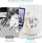 Pencil Holder For Desk,5 Slots 360°Degree Rotating Desk Organizers And Accessories,Desktop Storage Stationery Supplies Organizer, Cute Pencil Cup Pot For Office, School, Home (B-White) - Image 5