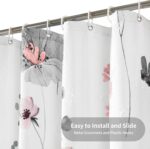 QiyI Small Stall Shower Curtain 36 x 72, Narrow Half Watercolor Floral Bath Curtain, 3D Embossed Grey Pink Flower Cloth Bathroom Curtain, Waterproof Fabric White Shower Curtain Set with Hooks - Image 3