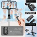 Portable Selfie Stick Phone Tripod - Extendable Travel Selfie Stick Tripod Phone Holder with Wireless Remote for iPhone Galaxy Android for Video Recording/Photo/Live Stream/Vlog - Image 5