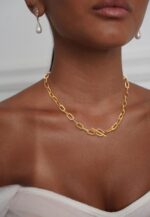 14K Gold Plated Necklace for Women Sweatproof, Non Tarnish Chunky Layered Chain Necklaces Thick Gold Layering Herringbone Paperclip Necklace Stacks Toggle Necklaces for Women Men - Image 4
