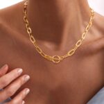 14K Gold Plated Necklace for Women Sweatproof, Non Tarnish Chunky Layered Chain Necklaces Thick Gold Layering Herringbone Paperclip Necklace Stacks Toggle Necklaces for Women Men - Image 5
