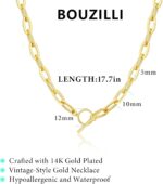14K Gold Plated Necklace for Women Sweatproof, Non Tarnish Chunky Layered Chain Necklaces Thick Gold Layering Herringbone Paperclip Necklace Stacks Toggle Necklaces for Women Men - Image 7