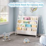 Tatub 4 Tier Kids Bookshelf for Kids Rooms, Metal Children Book Rack Montessori Bookshelf, Toddler Sling Bookrack Display for Nursery, White - Image 8